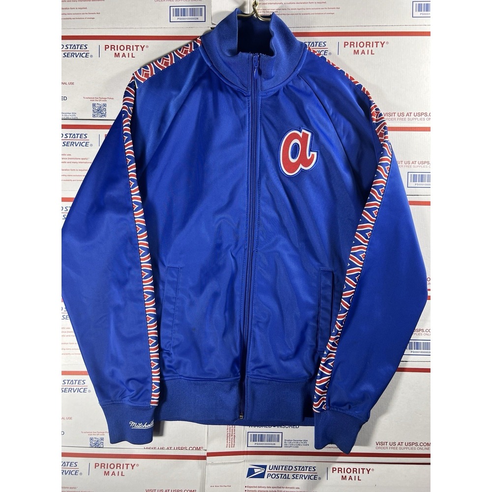 Atlanta Braves Mitchell & Ness Jacket‎ Men's Small Blue Red Full Zip MLB